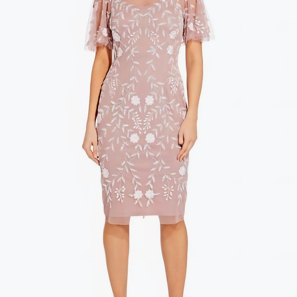 Adrianna Papell Pink Sequin Embellished Midi Dress